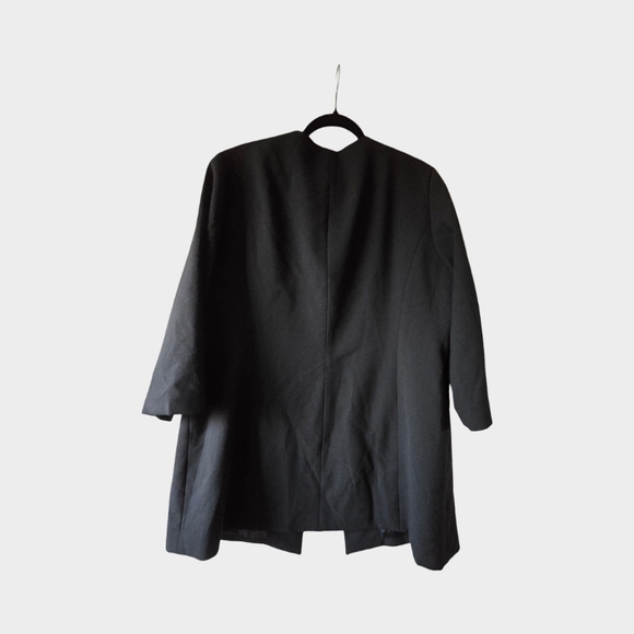 Le Suit Black Long Blazer Collarless Jacket Structured Career Minimalist Open 18 - Picture 12 of 16